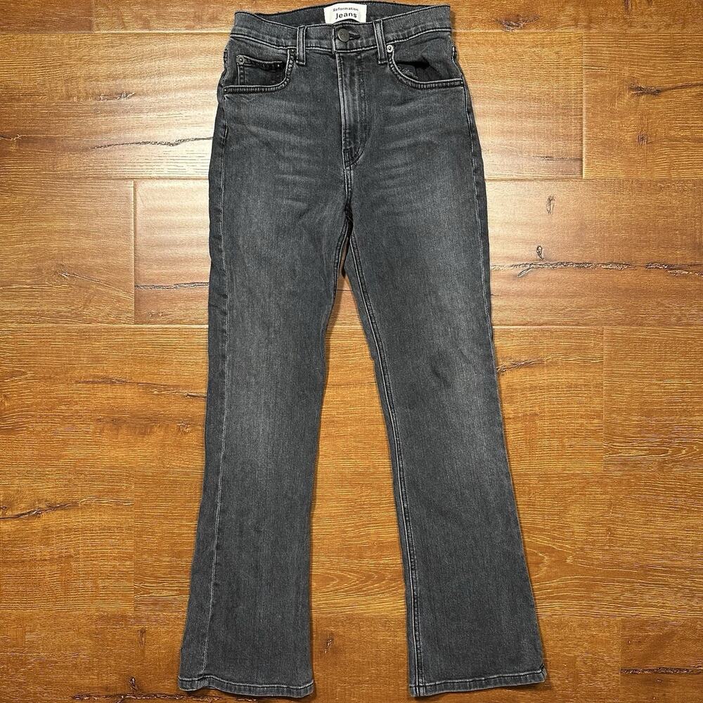 Reformation Jessie High Crop Boot Jeans Womens 24x26 Black Acid Wash Skinny Slim